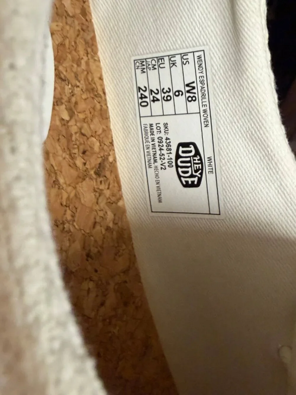 HEYDUDE Wendy Espadrille Woven White Slip-On Shoes Women’s Size 8 NIB